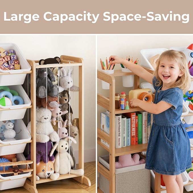 Toy Storage Organizer with Bookshelf and Stuffed Animal Storage - Playroom Organization with Shelves and 12 Bins - Living Room Box for Lego - Bedroom Decor Essential