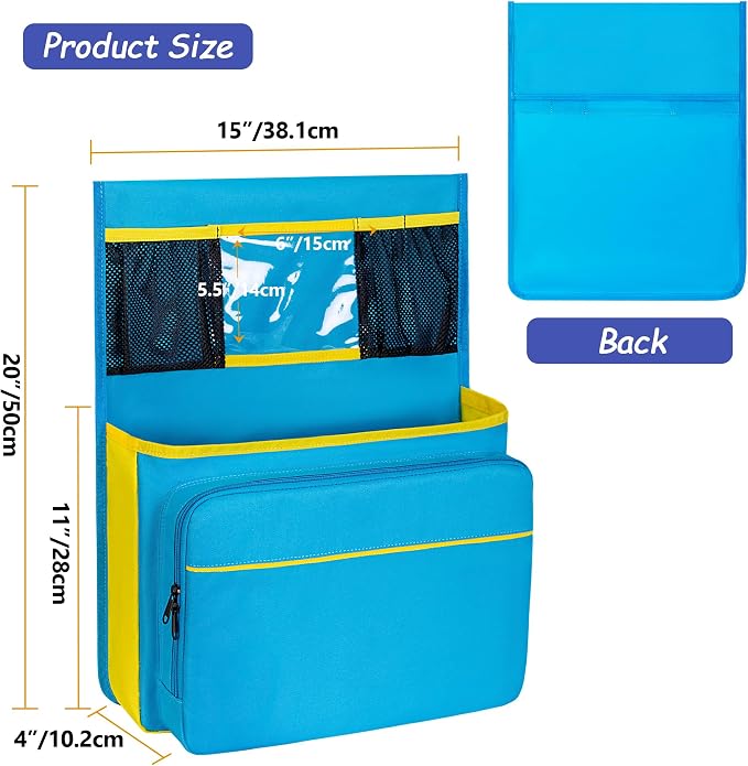 15” x 20” Chair Pocket for Classroom, 1 Piece Seat Sack, Chairback Buddy Organizer Pocket for School, Kindergarten with Name Tag, Mesh Pockets, Binder Pages Storage (Blue)