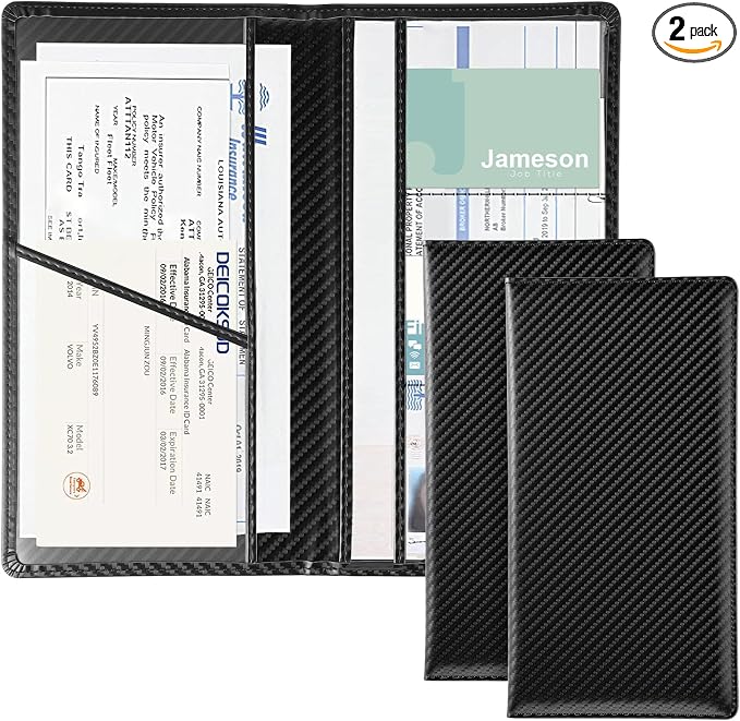 JUSTTOP 2Pack Car Registration and Insurance Holder,Car Document Holder for Cards License with Magnetic Shut,Vehicle Glove Box Car Organizer for Documents, Cards, License(Carbon Fiber Black)