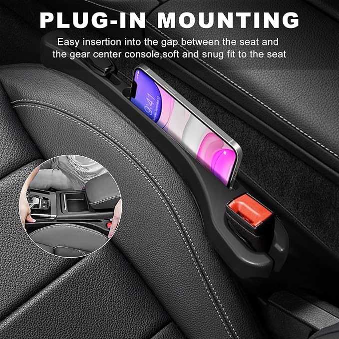 2 PCS Car Seat Gap Filler, Multifunctional Side Seat Gap Stopper Organizer with Phone Holder, Automotive Crevice Blocker Plug Between Seats Console to Prevent Dropping (Black)