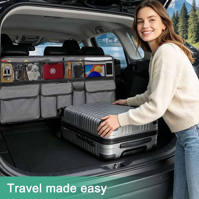 Hanging Car Trunk Organizer Fit For Hyundai Tucson Foldable Large Capacity 41.3x20 inch Backseat Trunk Organizers Storage, Car Accessories Interior, with Multi Pockets (Grey)