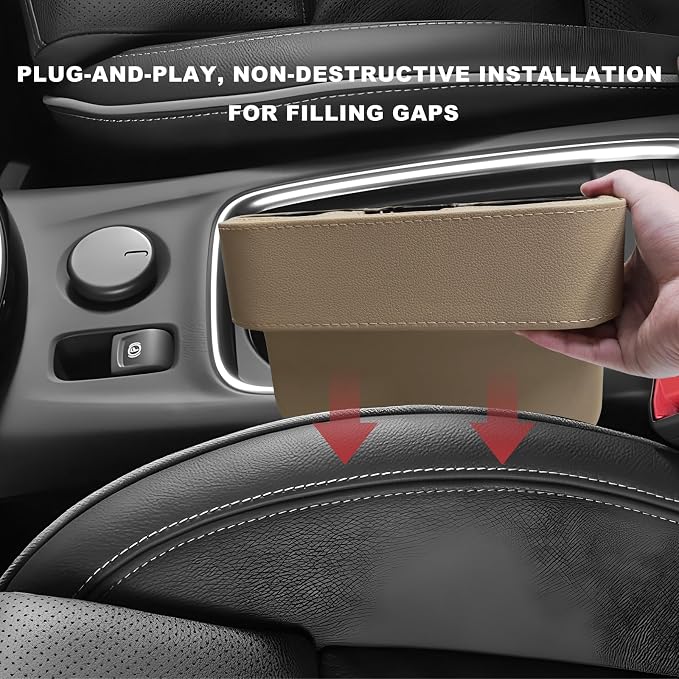 Car Seat Organizer Cup Drink Holder, Multifunctional Auto Console Side Organizer with 2 Cup Holders, Front Seat Gap Filler Interior Drink Holder Storage Box for Most Vehicles (Beige)