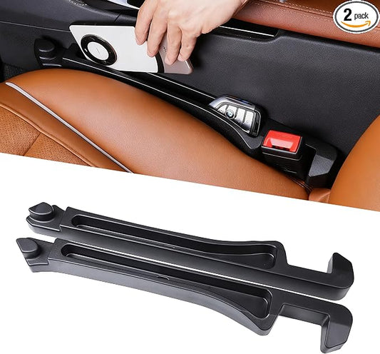 2PCS New Universal Car Seat Gap Filler Organizer with Hook Durable & Easy Install, for Cars SUV Trucks, Car Essentials, Effectively for Avoiding Dropped Items (Black)