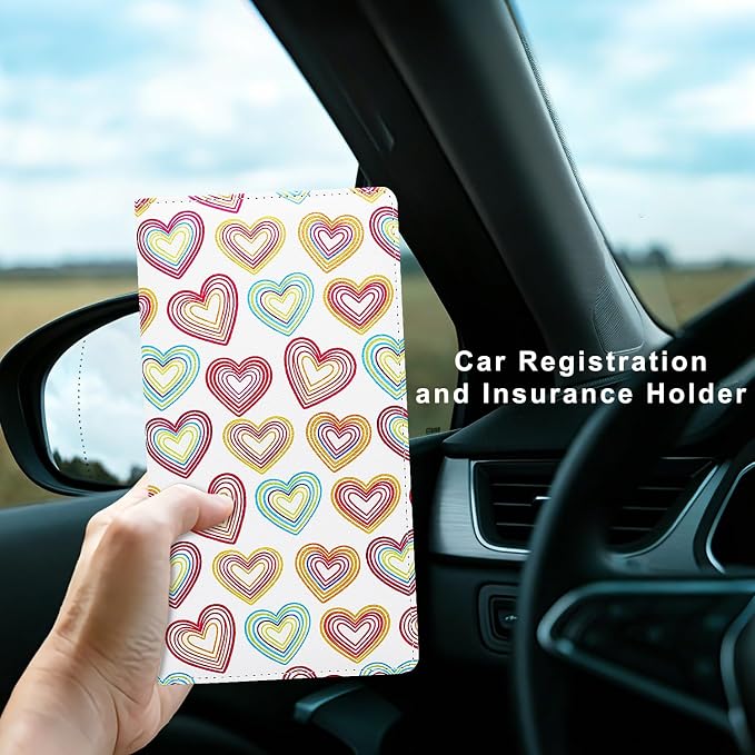 Car Registration and Insurance Holder, Premium Pu Leather Vehicle Glove Box Organizer - for Driver License, Cards & Essential Documents (L-Heart symbol)