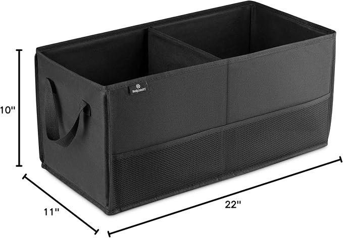 Handy Laundry Fold-Away Car Trunk Organizer – Non-Slip Securing Fasteners – 22 x 10 x 11 Inches – Prevents Shifting and Rolling (Black) (Pack of 2)