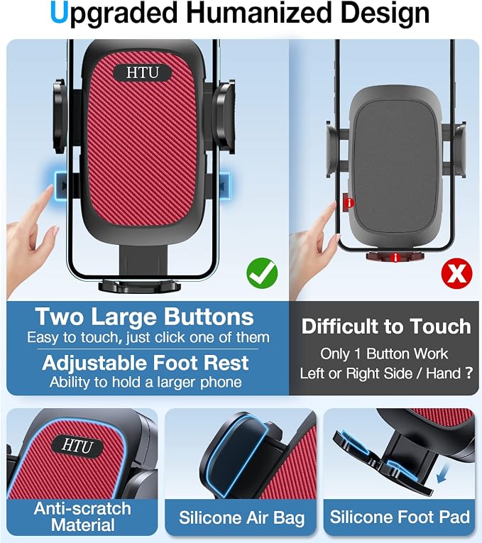 HTU Car Phone Holder【2026 Upgraded 100+LBS Suction & Safety Cert】 Cell Phone Car Mount for Truck Heavy Duty Phone Holder for Dashboard/Windshield/Vent for iPhone 17 16 Pro Max, Red