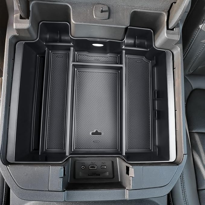 [Full-Coverage Center Console Organizer Compatible with 2019-2022 Chevy Silverado 1500/GMC Sierra 1500 and 2020-2023 Silverado/Sierra 2500/3500HD Accessories, Armrest Insert Tray,Black