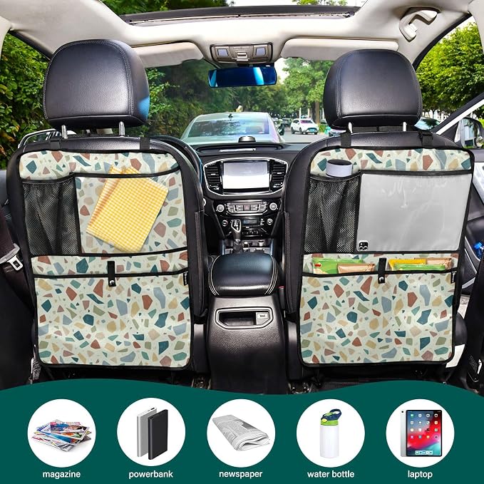Terrazzo Green02 2 Pack Backseat Car Organizer with Storage Pockets Seat Back Organizers for Kids Kick Mats Backseat Protector Automotive