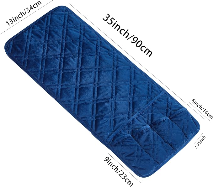 Brilliant Sunshine Dark Blue Velvet Couch Armrest Organizer, Non Slip Armchair Caddy for Sofa Recliner, Washable Remote Control Holder, Storage for Magazine, Tablet, Phone, iPad (35"×13")