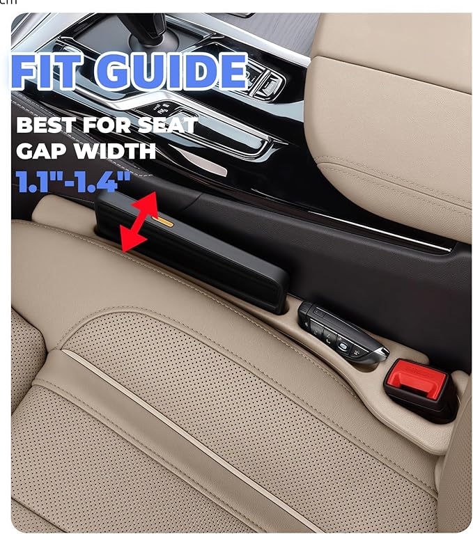 BESTKEE Car Seat Gap Filler 2 Pack, No Drop Seat Gap Plug with Dual Storage Slots, Blocks Phones Keys Coins, Flexible EVA Console Gap Filler Auto Accessories for Cars SUVs Trucks
