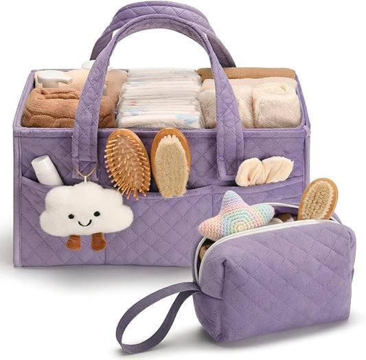 PeraBella Baby Diaper Caddy Organizer, Baby Basket Shower Gift, Portable Changing Table Basket, Postpartum Caddy & Tote Bag Pouch, Newborn Boy & Girl Nursery Essentials Registry, Car Diaper Organizer