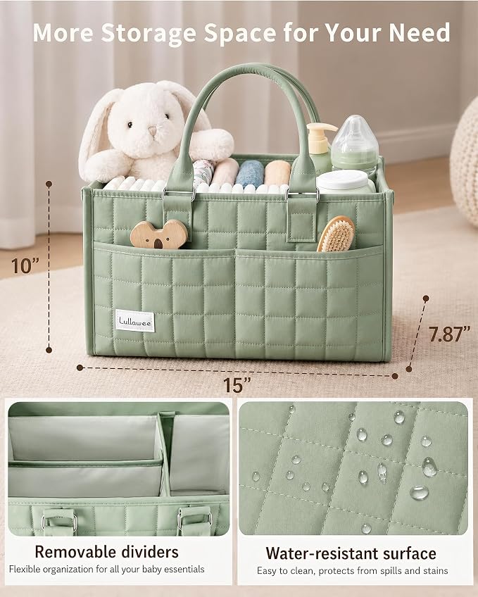 Baby Diaper Caddy Organizer, Portable Nursery Storage Basket with Handle for Newborn Boy or Girl, Gift for Baby Shower Essentials, Registry Must Have Bag, Caddie Car Organizer, Green