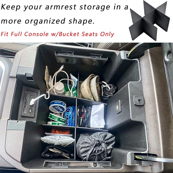 Center Console Organizer Dividers for 2019-2022 GMC Sierra/Chevy Silverado 1500 Accessories /2020-2023 Chevy Silverado/GMC Sierra 2500HD/3500HD, Fit Full Console w/Bucket Seats Only