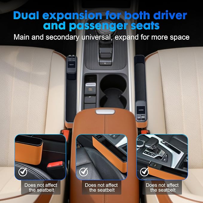 MQOUNY Car Seat Gap Filler with Retractable Car Charger, 36W Cars Adapter USB C Fast Charger for iPhone 17 Pro Max 16 14 13, Multifunctional Seat Side Gap Filler,Car Accessories Birthday Gifts