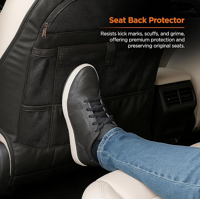 Back Seat organizer for Tesla Model 3 / Model Y (Premium Vegan Leather) Custom fit Car Seat Back Protector with Storage Pockets (Black)