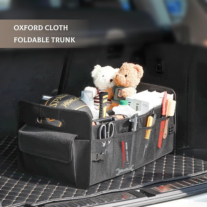 JiatuA Car Trunk Organizer, Car Organizers and Storage Collapsible Multi Compartment Container Box, Adjustable Car Accessories for SUV Sedan Truck, Standard Size, Black