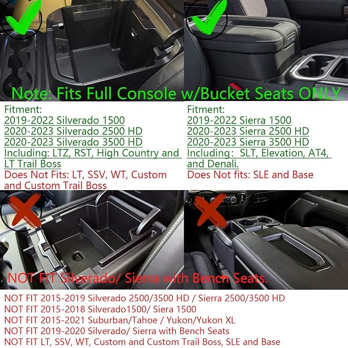 EDBETOS Center Console Organizer Tray Compatible with Chevy Silverado 1500/GMC Sierra 1500 2019-2022 Accessories and 2020-2023 Silverado/Sierra 2500/3500 HD Armrest Box - Full Console w/Bucket Seats