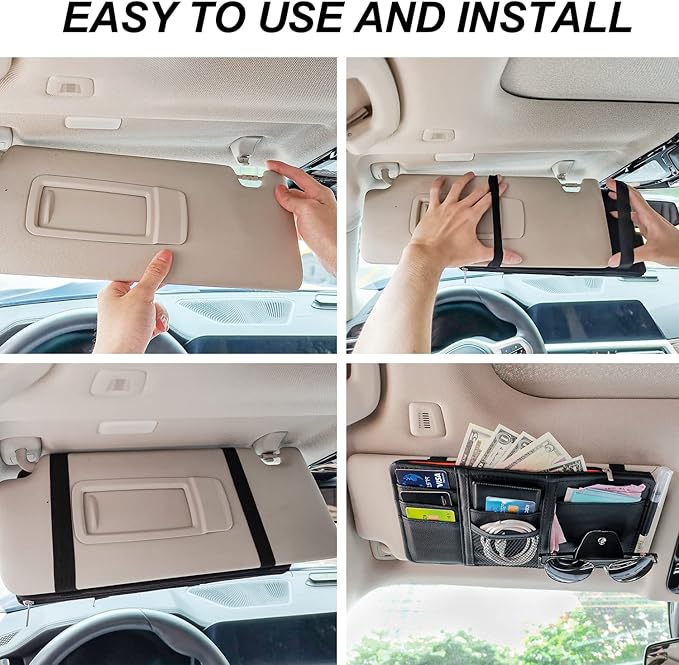 Keedolla Car Sun Visor Organizer, Auto Interior Accessories Pocket Organizer Visor Storage Pouch Sunglasses Holder with Zipper Pocket for Truck, SUV - Black