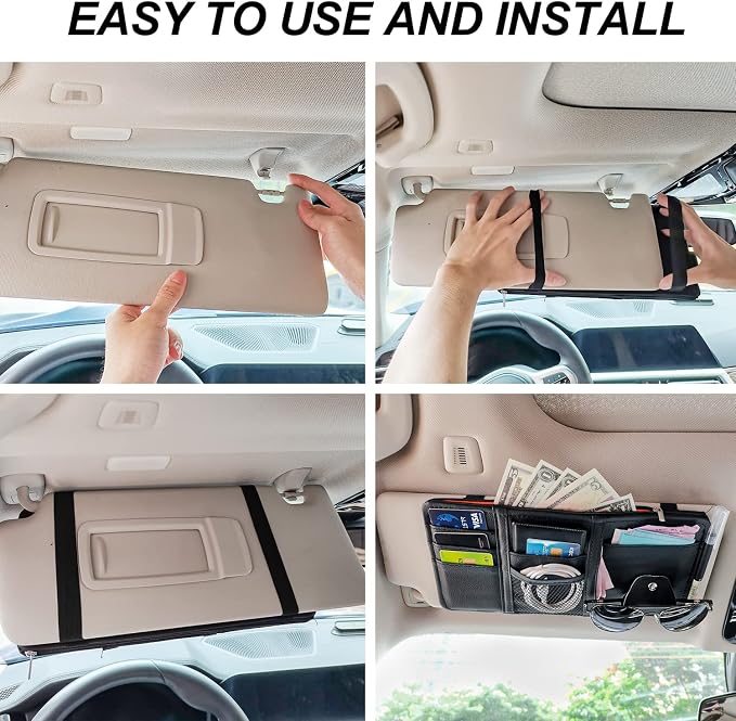 Keedolla 2Pcs Car Sun Visor Organizer, Auto Interior Accessories Pocket Organizer Car Visor Storage Pouch Holder with Zipper Pocket for Sedan, Truck, SUV - Black