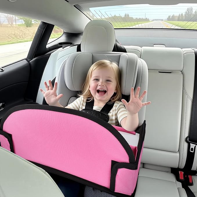 Kids Travel Tray for Airplane - Toddler Car Seat Table Tray, Road Trip Essentials for Boys & Girls, Carseat Lap Desk for Kids Road Trip Activities (Pink-2PCS)