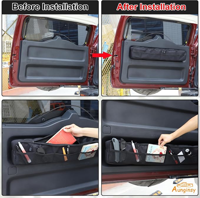 Aunginsy Car Trunk Organizer Compatible with Toyota FJ Cruiser 2007-2024+, Rear Tailgate Storage Bag Organizer Back Door Panel Storage Pockets Box Multi-Compartment Oxford Cloth Expansion Accessories