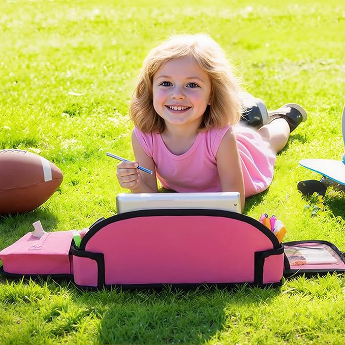 Kids Travel Tray for Airplane - Toddler Car Seat Table Tray, Road Trip Essentials for Boys & Girls, Carseat Lap Desk for Kids Road Trip Activities (Pink)