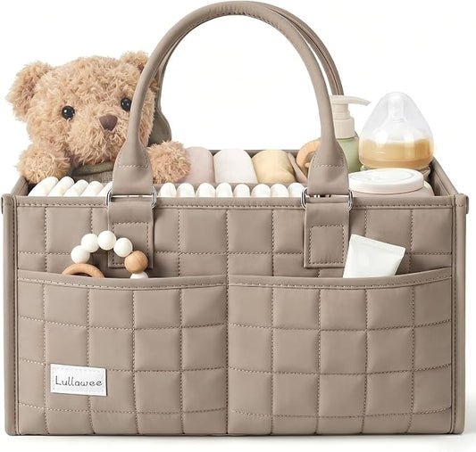 Baby Diaper Caddy Organizer, Portable Nursery Storage Basket with Handle for Newborn Boy or Girl, Gift for Baby Shower Essentials, Registry Must Have Bag, Caddie Car Organizer, Brown