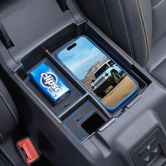 TOPINSTALL Blue 2025+ Upgraded Tray Compatible with Ford Bronco 2025 2026 4-Door Automatic Transmission, Full Size Bronco Console Organizer (NOT for Manual & 2-Door & Sport Model)
