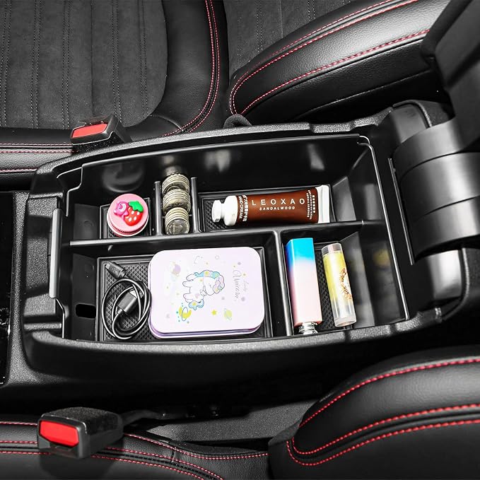 Center Console Organizer Tray Compatible with Ford Escape 2020-2024 2025 2026 and 2021-2024 2025 Bronco Sport CX430 4-Door (Not for U725 2-Door) Secondary Storage Armrest Box - Black