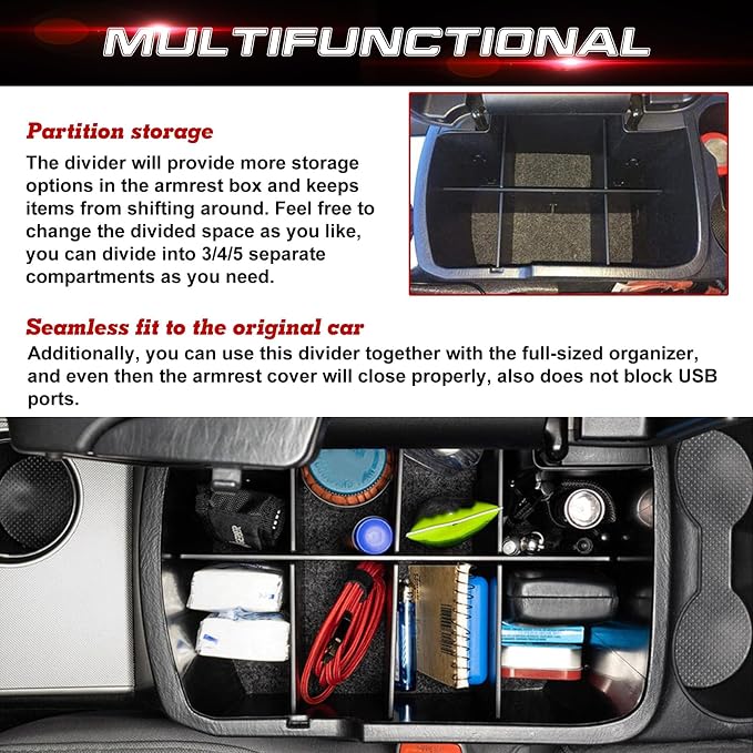 x xotic tech Interior Center Console Armrest Box Storage Container Holder Tray Organizer Divider, Compatible with Toyota Tacoma 2005-2015
