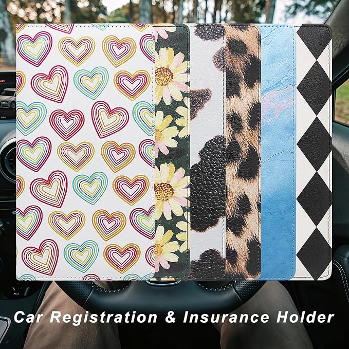 Car Registration and Insurance Holder, Premium Pu Leather Vehicle Glove Box Organizer - for Driver License, Cards & Essential Documents (L-Diamond pattern)