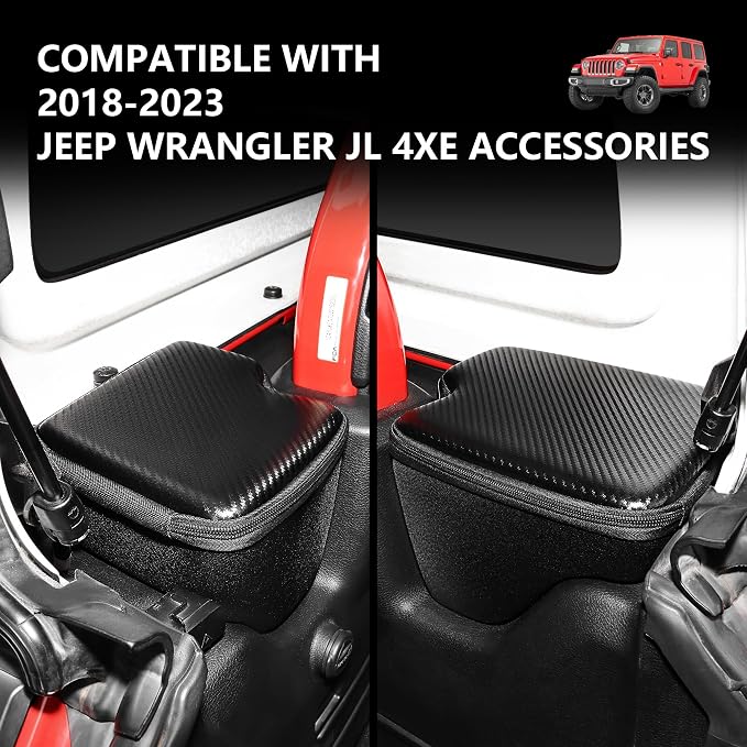 sukemichi Wheel Well Storage Bin for 2018-2023 Jeep Wrangler JL JLU 4XE Accessories, Rear Trunk Side Storage Box Cargo Organizer Cargo Tray for Wrangler JL 4 Door Accessories, With Lid