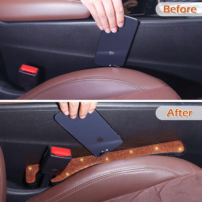 Briwill Orange Car Seat Gap Filler, Set of 2 Handmade Crystal Rhinestone Diamond Orange Gap Filler for Car SUV Truck Orange Glitter Car Accessories(Orange)