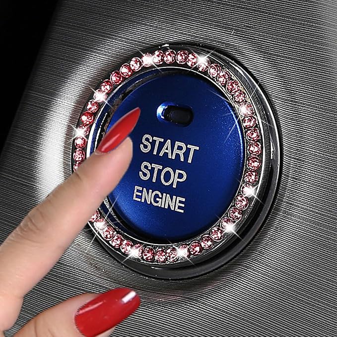 10 Pcs pink Car Interior Accessories，Universal Car Seat Headrest Hook，Bling Car Start Button Ring Covers，Bling Car Coasters, Bling Cup Holder Insert Coasters