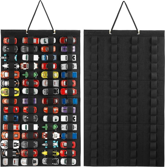 Hanging Storage Organizer for Toy Cars Felt Display Case Hold Up 60 Toy Cars (Without Accessories)(Black)