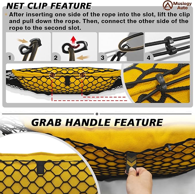 Muslogy Truck Bed Cargo Net Trunk Netting Compatible with Hyundai Santa Cruz 2022-2026 Accessories, Pickup Cargo Organizer SUV Sedan Storage Net w/Heavy Duty Carabiners