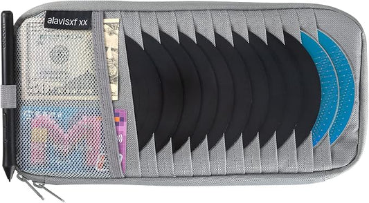 alavisxf xx Car CD Visor Holder, 12 Sleeves Organizer with Mesh Pocket | Durable Oxford Cloth, Holds 12 CDs/DVDs, 1 Pen Holder, 1 Back Inner Pocket, Disc Storage Organizer, Fits Most Vehicle Visors