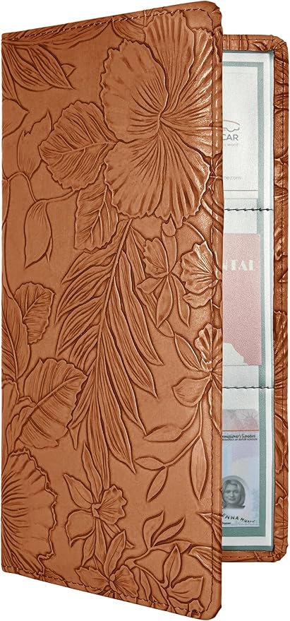 Mymazn Car Registration and Insurance Holder, PU Leather Glove Box Car Organizer with Magnetic Closure, Car Document Holder for Driver's License & Essential Documents (Floral Brown)