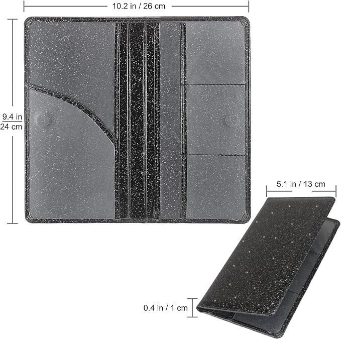 Car Registration and Insurance Holder, Premium Leather Insurance and Registration Holder,vehicle Glove Box Car Organizer, with Magnetic Shut for Cards, Driver License (Glitter Black)