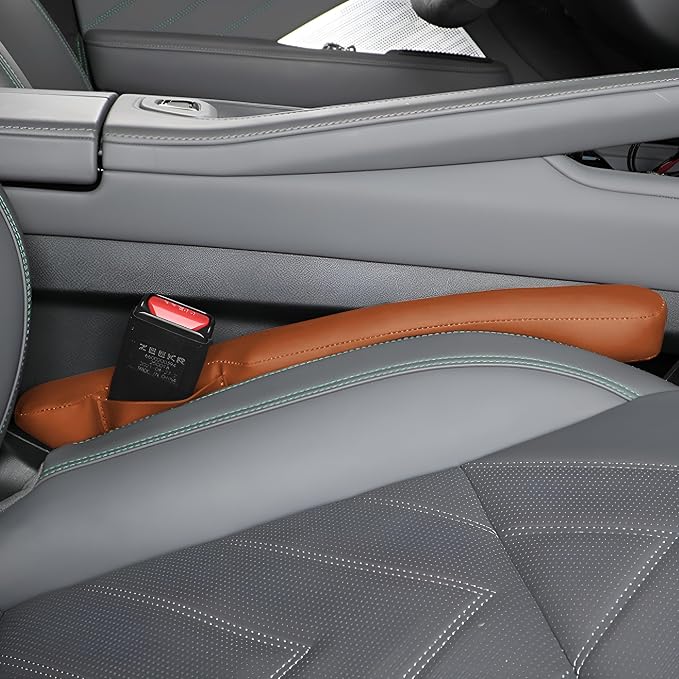 2PCS Car Seat Gap Filler, Soft Foam Automotive Organizer to Fill The Gap Between Seats Console Stop Things from Dropping, Vehicle Seat Side Gap Stopper, Universal for Truck SUV (Brown)