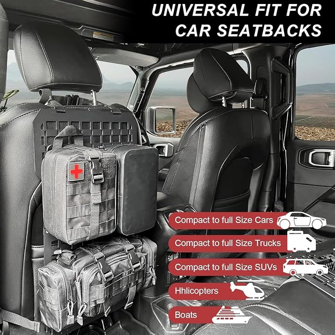 Rigid Molle Panels for Vehicles Truck Mount Rack Panel Tactical Seat Back Organizer Adjustable with 3 Storage Bag