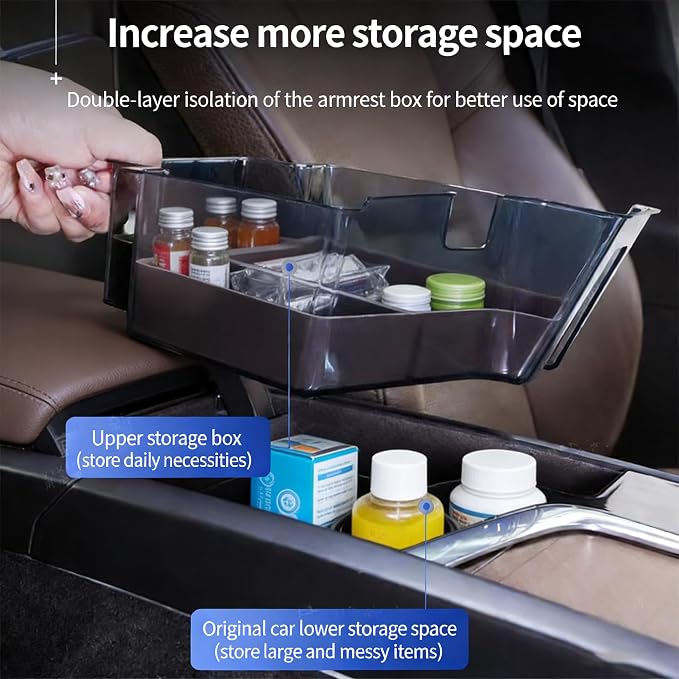 For Volvo Accessories Insert Armrest Tray Center Console Organizer, 2026 xc60 2026 XC90 Middle Console Organizer Tray, Storage Box (2018-2026 XC60 Black Storage box)