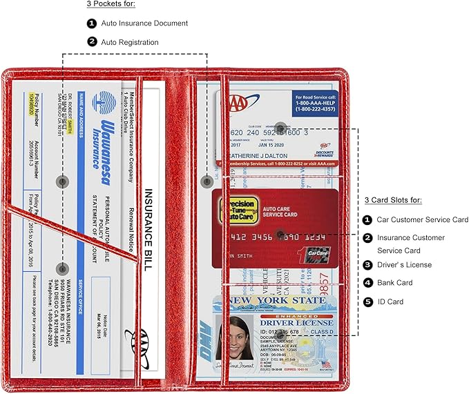 TOURSUIT Car Registration and Insurance Card Holder, Vehicle License Document Glove Box Compartment Organizer, Interior Car Accessories for Women Men (Glitter Red)