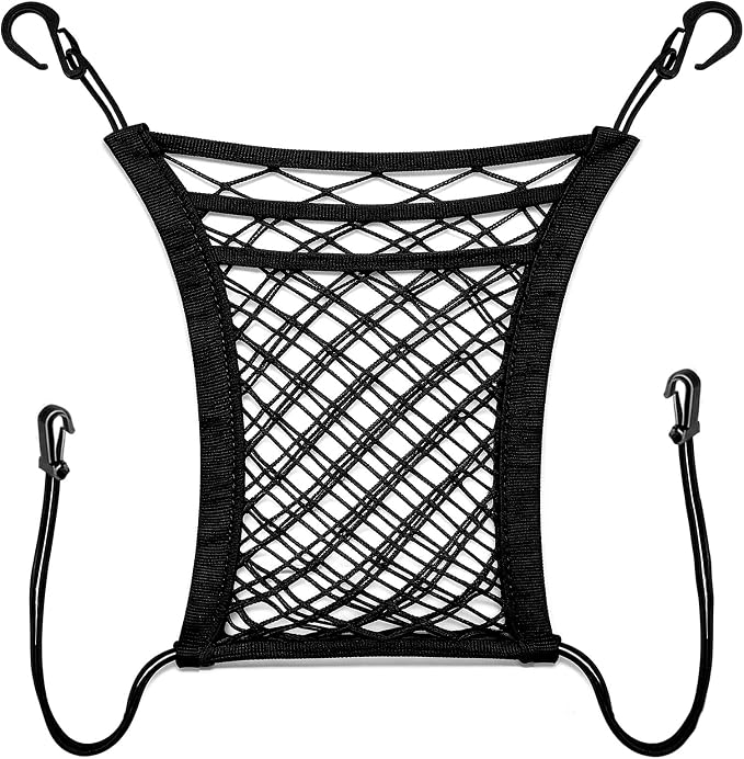 3-Layer Car Organizer with 2pockets-Black Mesh Car Seat,dog pets and baby Net Barrier,Purse Holder| Tissue Holder |Storage Bag for Car