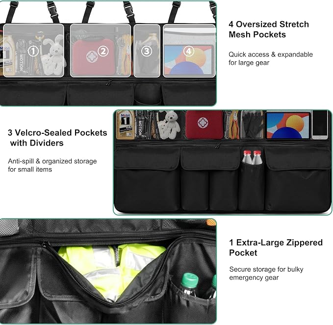 Hanging Car Trunk Organizer Fit For Hyundai Tucson Foldable Large Capacity 41.3x20 inch Backseat Trunk Organizers Storage, Car Accessories Interior, with Multi Pockets (Black)