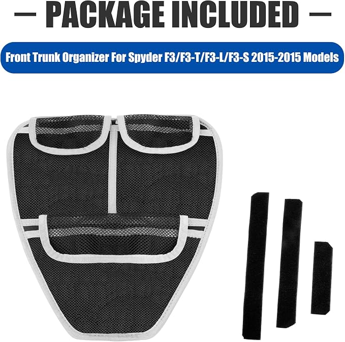Front Trunk Organizer with Mesh Pocket for Spyder, Frunk Tool Bag Side Wall Storage Accessories for Can-Am Spyder F3 F3-S F3-T F3-L 2015-2025, White Piping