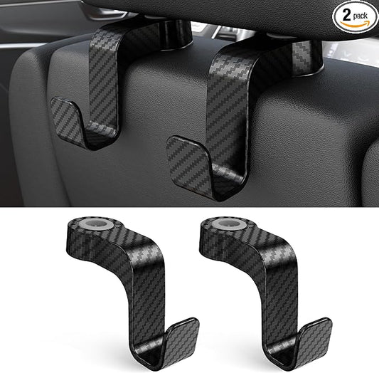 Amooca Car Seat Hooks Anti-drop Headrest Storage Hanger Universal Fit Automotive Organizer for Purse Bag Coat 2 Pack (Black Checkered)