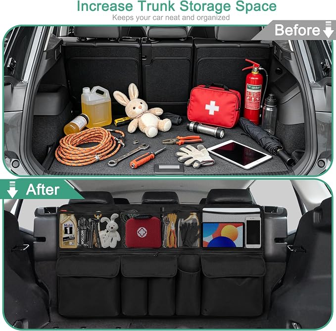 Hanging Trunk Organizer Fit For JEEP Grand Cherokee Foldable Large Capacity 41.3x20 inch Backseat Trunk Organizers Storage with Multi Pockets(Black)