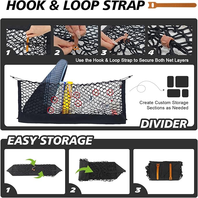 Muslogy Truck Bed Cargo Net Trunk Netting Compatible with 2021-2024 2025 2026 Kia Sorento Accessories, Pickup Cargo Organizer SUV Sedan Storage Net w/Heavy Duty Carabiners