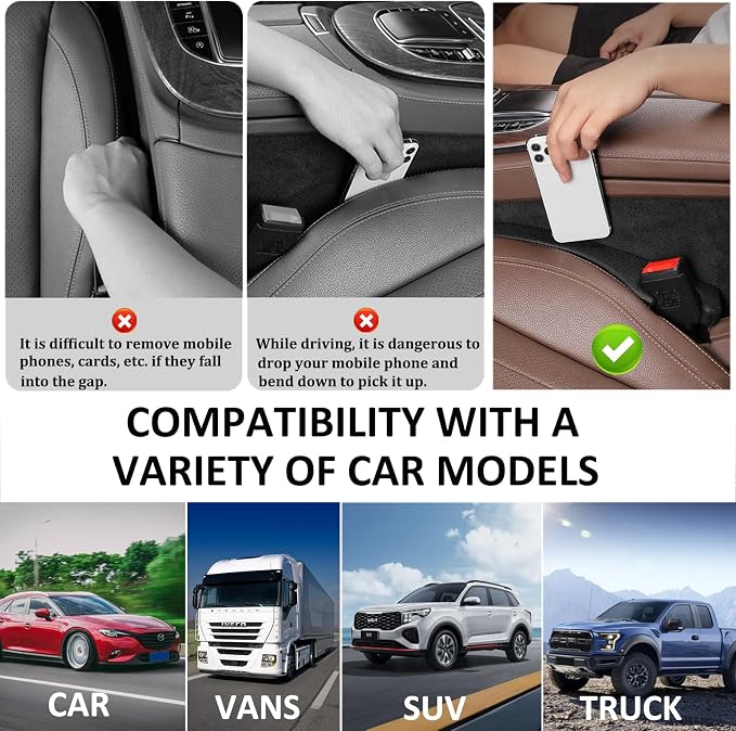 Car Seat Gap Filler 2 Pack,Universal Fit Car Seat Gap Stopper to Fill The Gap Between Seat and Console,Car Accessories Interior Prevent Stop Cellphone Wallet Keys Coins and Card from Dropping